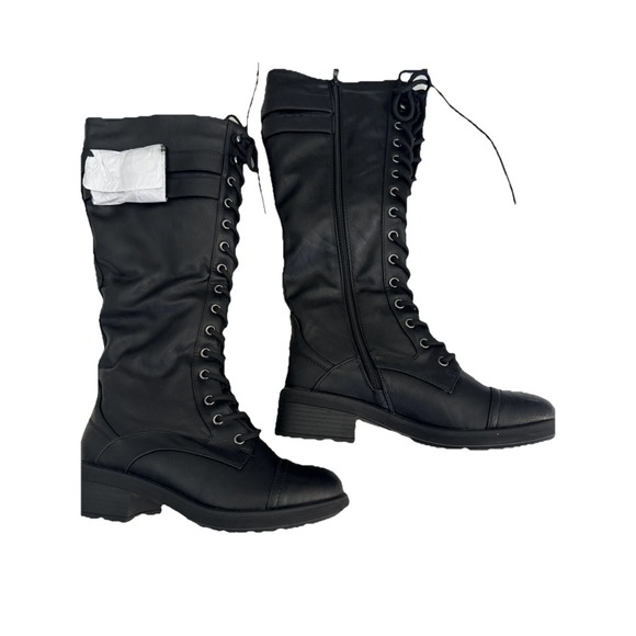 Dream Pairs Shoes - DREAM PAIRS Women's Pu Knee High Riding Combat Boots Black Sz 6.5
